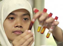  Lab technician examine vials 