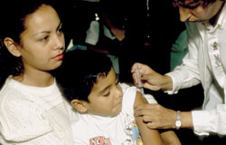  Boy receives measles vaccine in Venezuela 