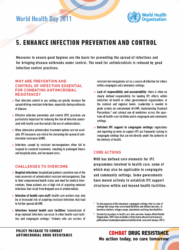 Mejorar la prevención y el control de infecciones; 2011