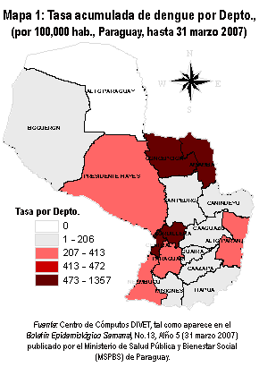 Mapa 1: Tasa, dengue, Paraguay