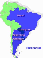 mapa de los países del MERCOSUR